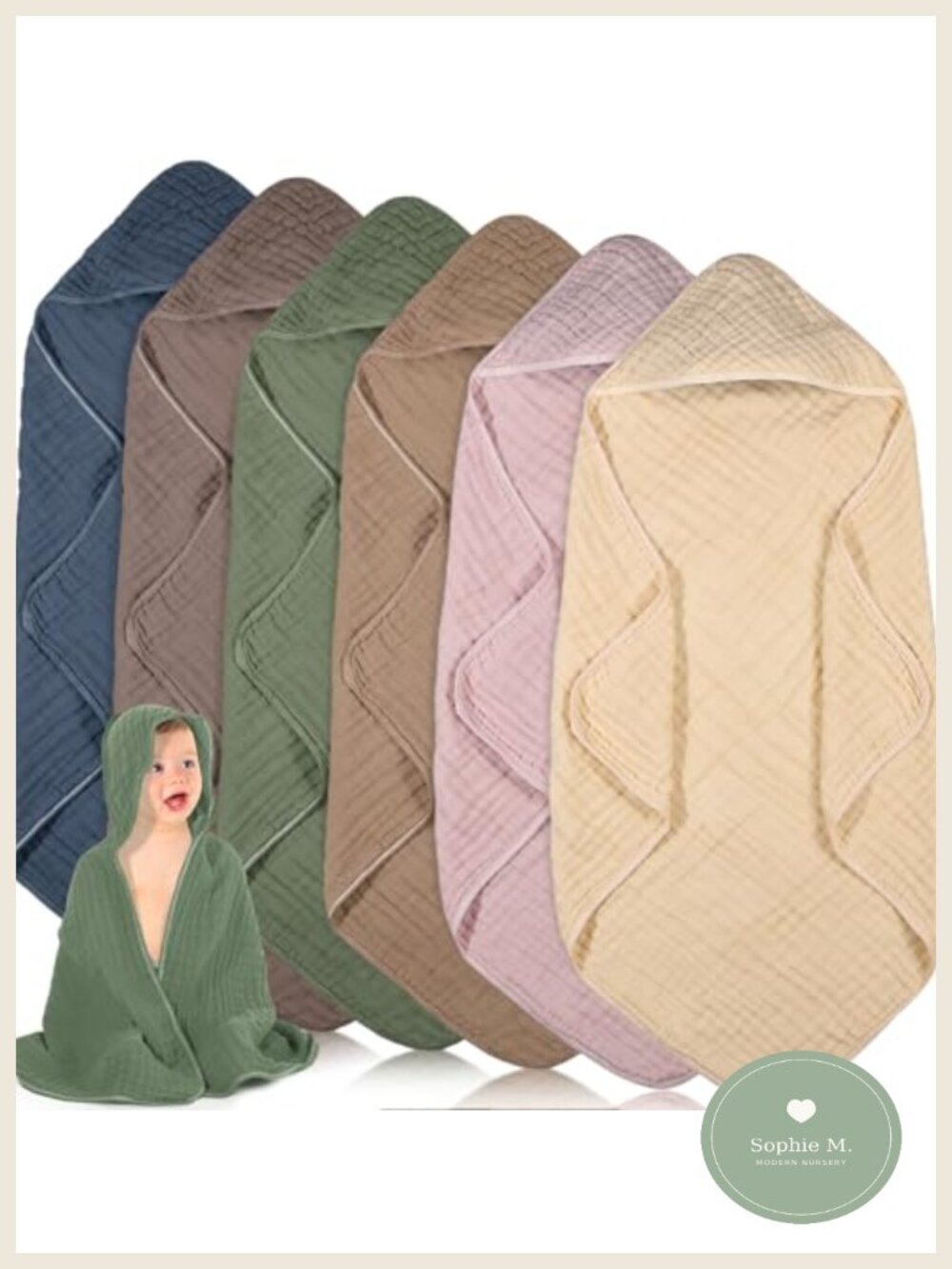 6 Pc Muslin Hooded Baby Towels Cotton 32x32 Soft Absorbent